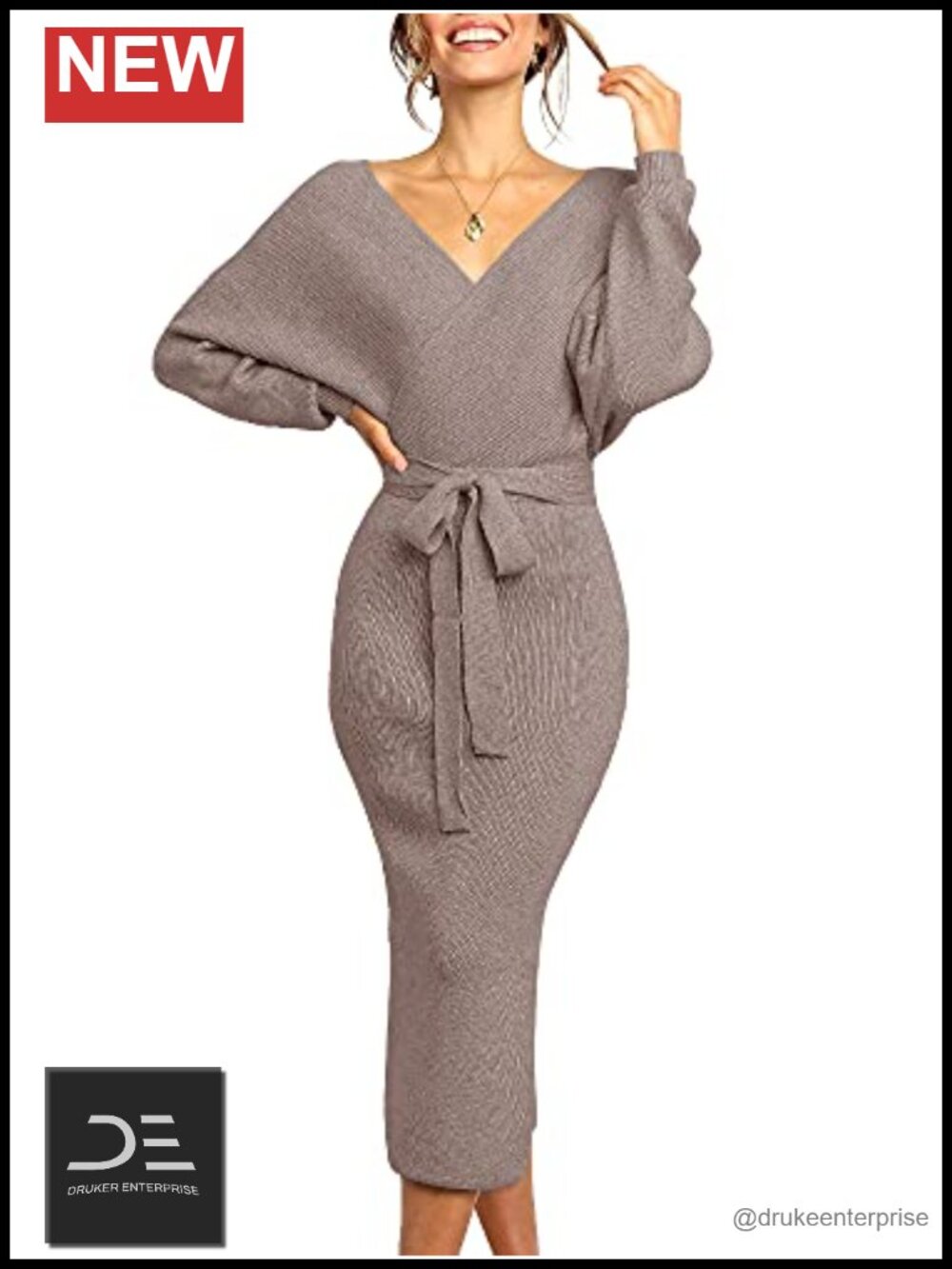 Womens Maxi Sweater Dress Batwing Long Sleeve V Neck Wrap Backless